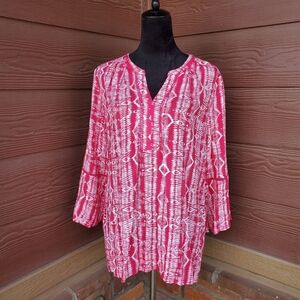 NWT Gloria Vanderbilt Nova Blouse Size Medium Tribal Weaving Azalea 100% Viscose